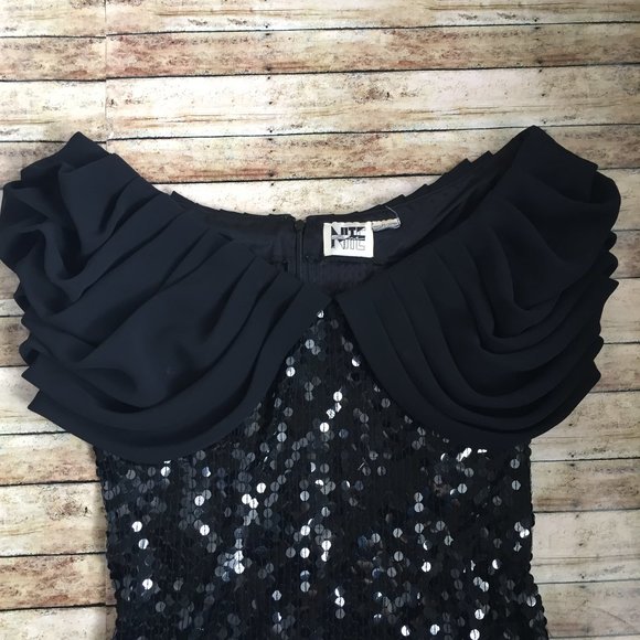 Vintage NiteLine Black Sequin Cocktail Party Dress - Picture 4 of 8
